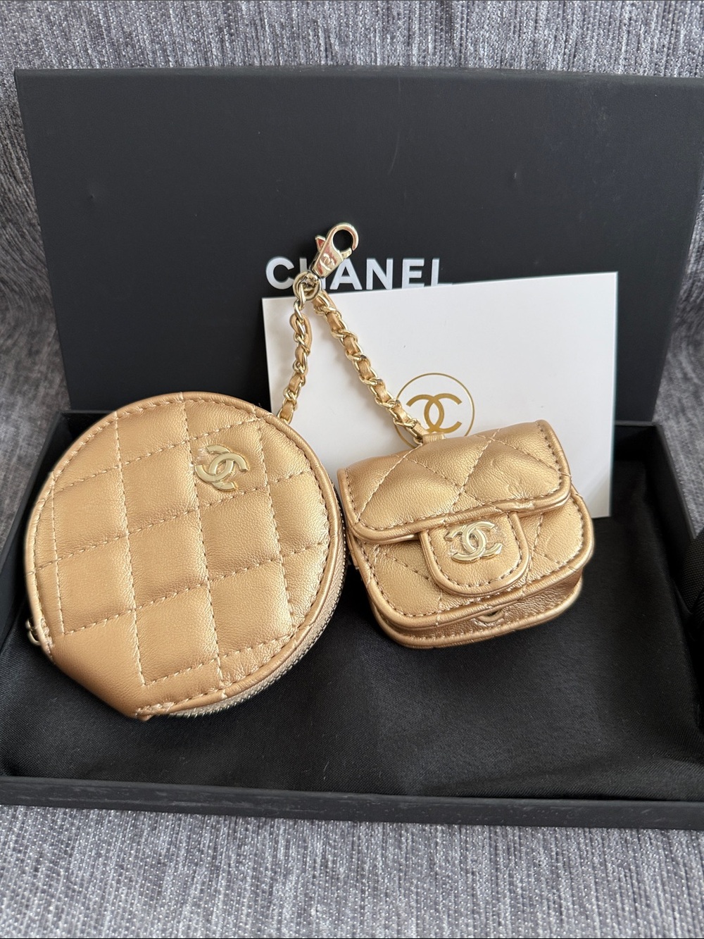 Metallic Gold Quilted Mini Charm Pouch Duo iPod case